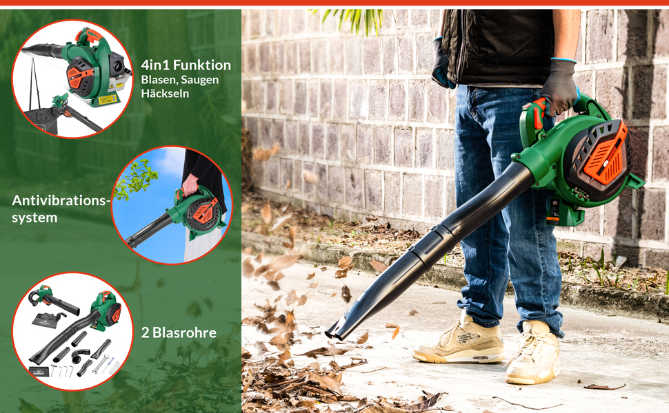 Бензиновий сапужок Gardebrük 4-в-1: сапужок, повітродувка, подрібнювач листя, садовий пилосос з мішком 45L та інструментами