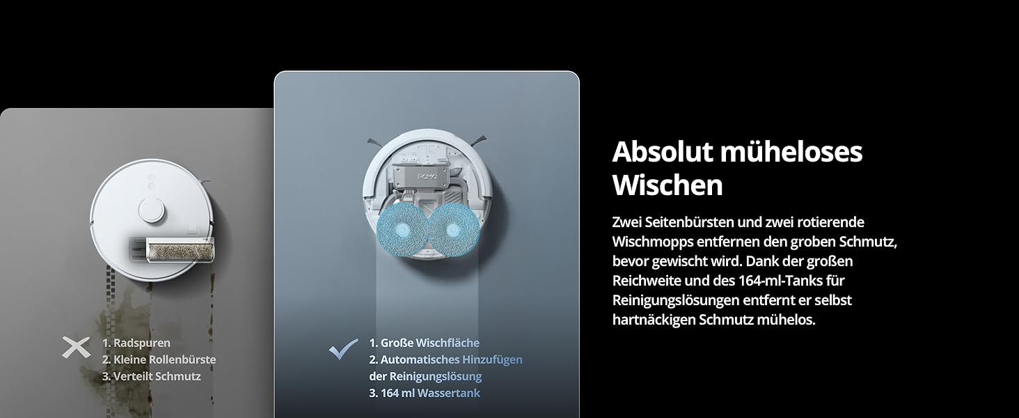 Робот-пилосос DJI ROMO S з функцією миття підлоги, 25000 Па потужність всмоктування, розпізнавання перешкод рівня дрона, два роботизовані руки, 200 днів без обслуговування, автоматичне очищення та сушіння моп-насадки (DJI ROMO P (версія з баком для води))