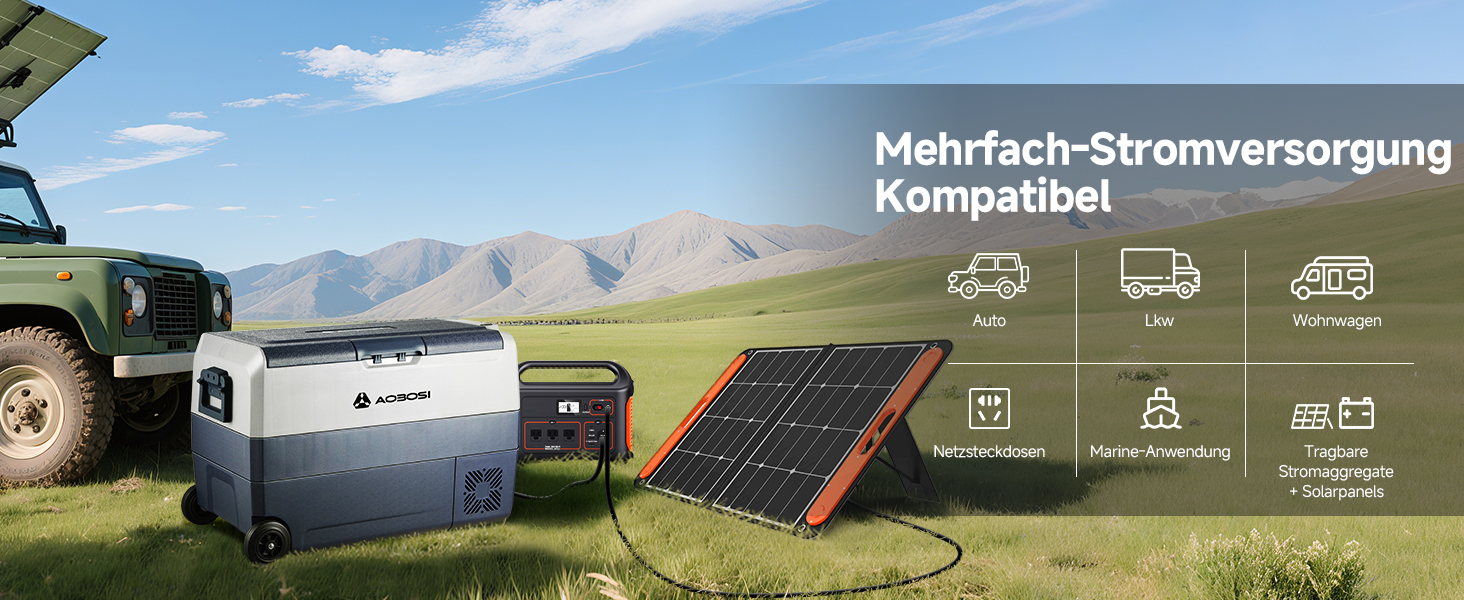 Автомобільний компресорний холодильник AAOBOSI 50л з Wi-Fi, 12/24V/220V, -20°C для авто, кемпінгу, вантажівок, з двома зонами охолодження