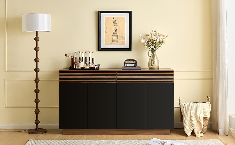 Комод з подвійними дверцятами та 3 висувними ящиками, дерев'яний, 140x40x76 см (150x40x85 см)