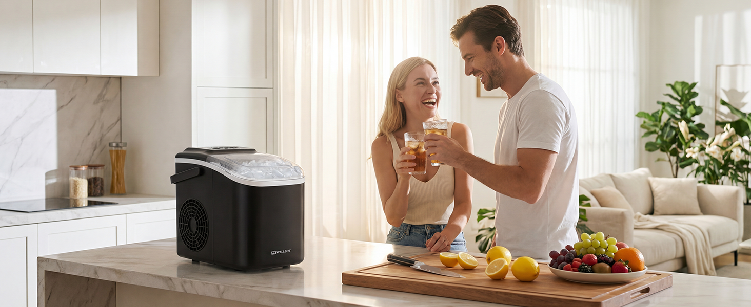 Льодогенератор Klarstein Ice Maker – Швидке виробництво льоду (12 кг/24 год), 2 розміри кубиків, самоочищення, для дому, кухні, офісу, бару – Чорний