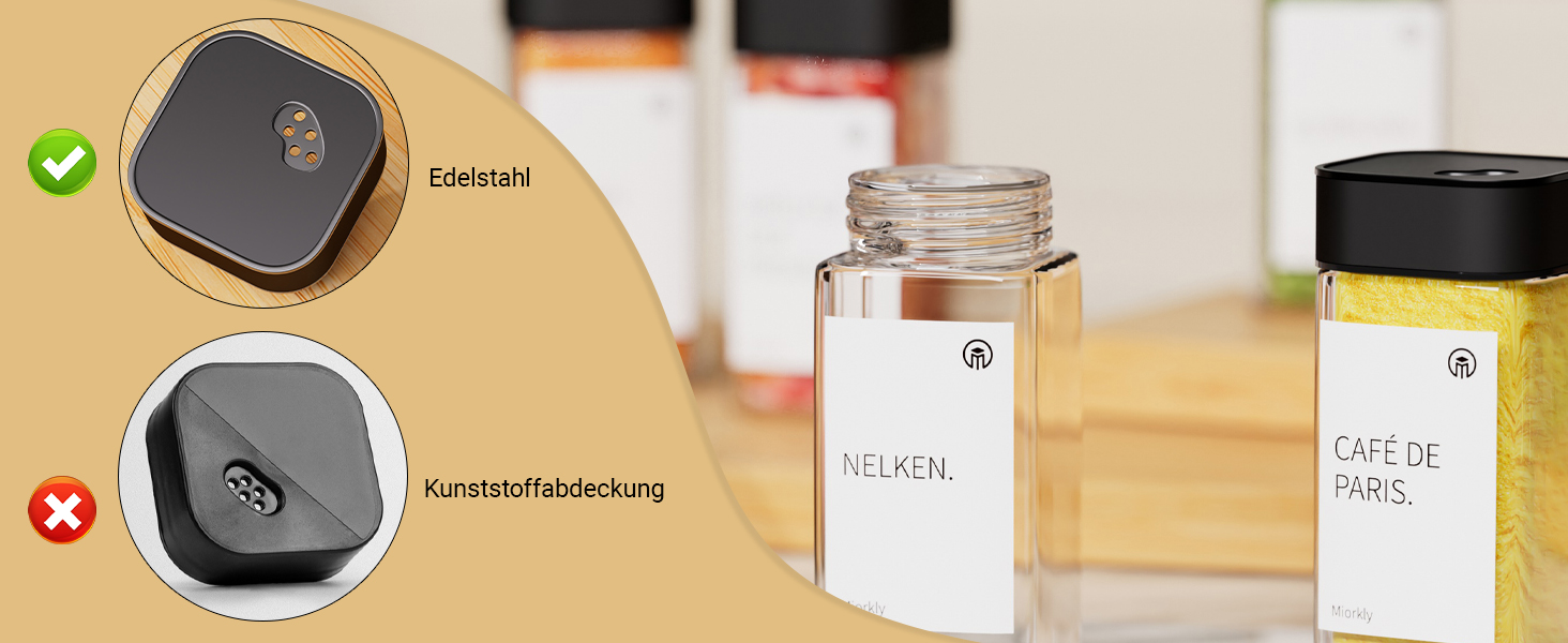 Набір контейнерів для спецій Miorkly - 24 шт. з чорними кришками з нержавіючої сталі, 120 мл, з ситечком, високоякісні, скляний органайзер з воронкою, етикетками та ручкою