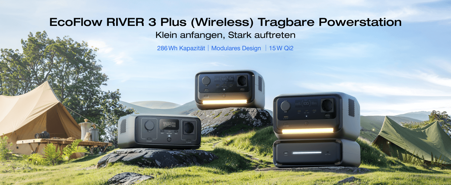 Портативна електростанція EcoFlow RIVER 3 Plus, ємність 286 Wh, номінальна потужність 600 W, пікова потужність 1200 W