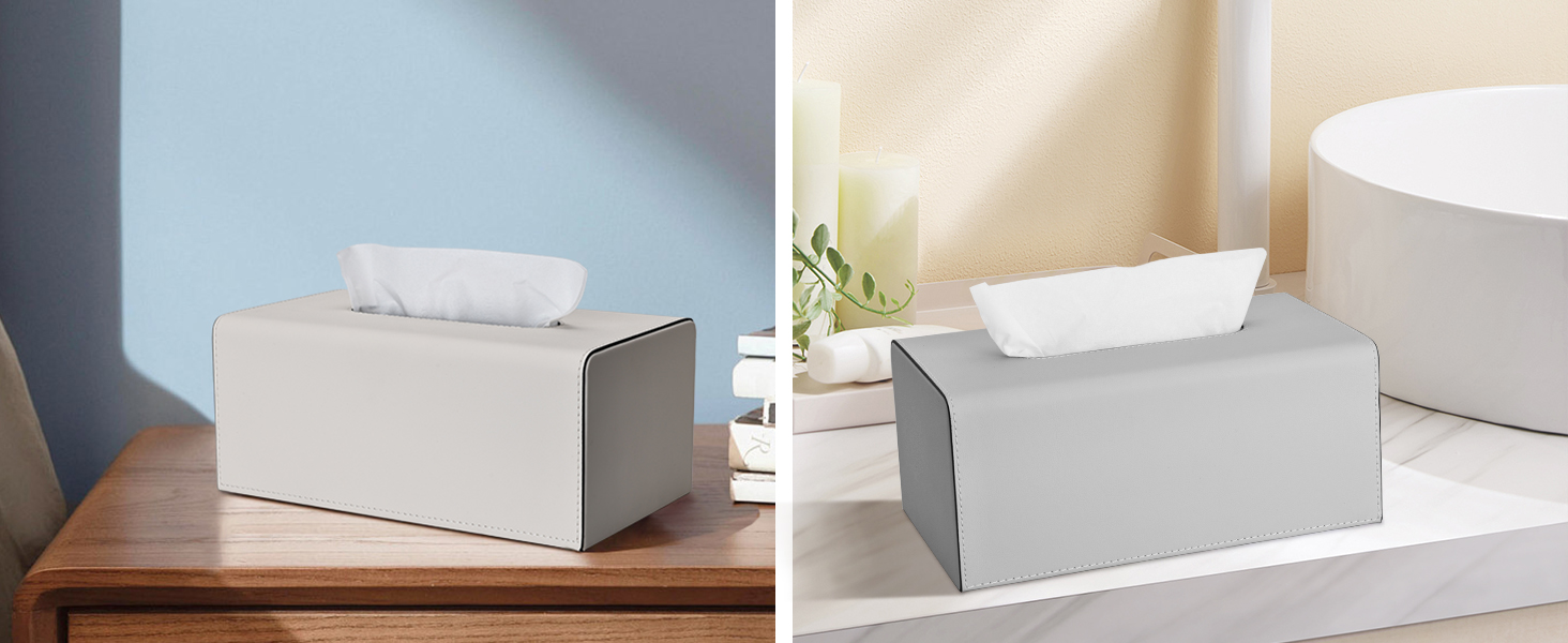 Склянка для серветок з PU шкіри, сіра, прямокутна - KINGFOM | для офісу, авто, дому