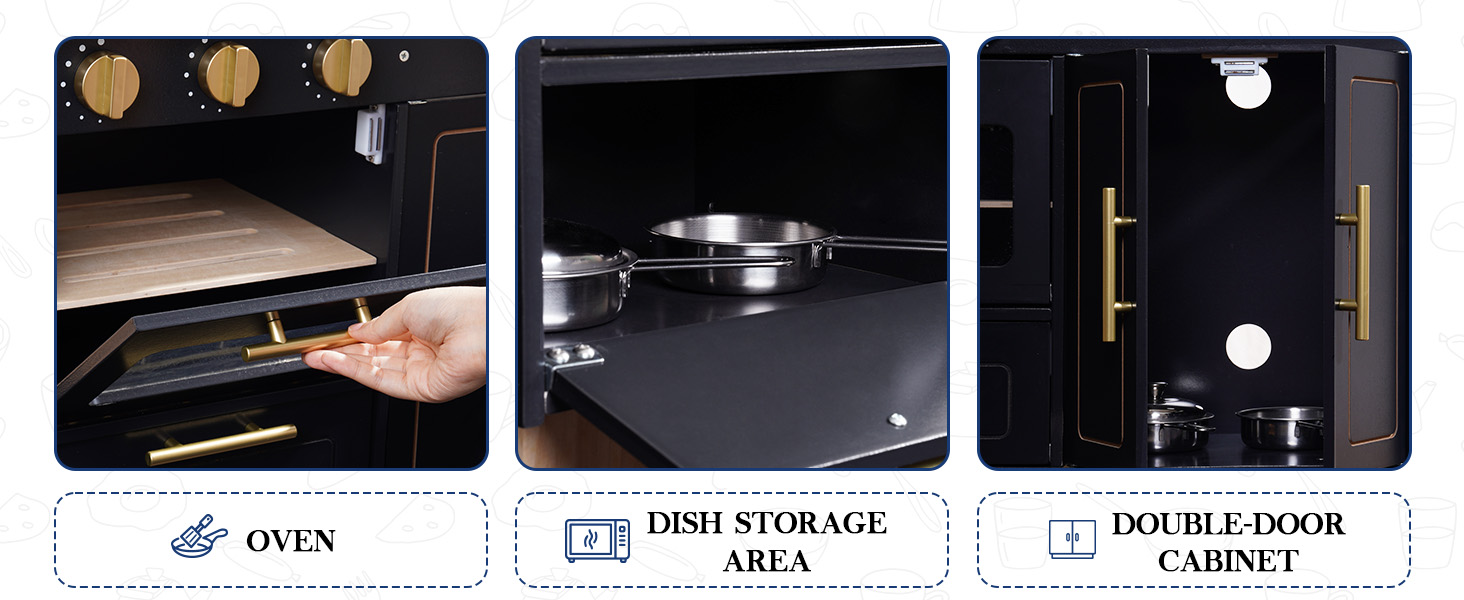 Дерев'яна дитяча кухня ROBUD з аксесуарами, сучасний стиль мармур, реалістичний дизайн, подарунок для дітей від 3 років