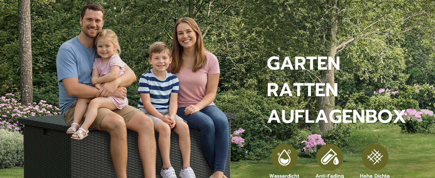 Скриня для подушок садових Polyrattan Amopatio 650л, водонепроникна, з газліфтом, чорна. Ящик для зберігання для саду та балкону