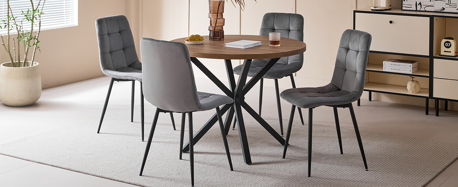 Обідній комплект на 5 персон: круглий стіл 100 см + 4 стільці (голландський флізелін), для кухні, вітальні, балкону, ресторану, офісу (темне дерево + чорний колір)