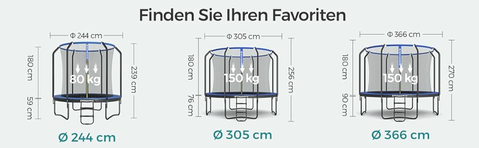 Батут SONGMICS садовий Ø305 см з захисною сіткою та драбиною, чорно-синій
