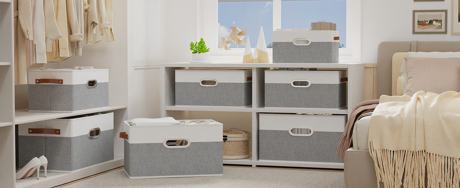 Коробки для зберігання з тканини Yawinhe (3 шт.), 33x23x20 см, білий/сірий, SNK030WGXS