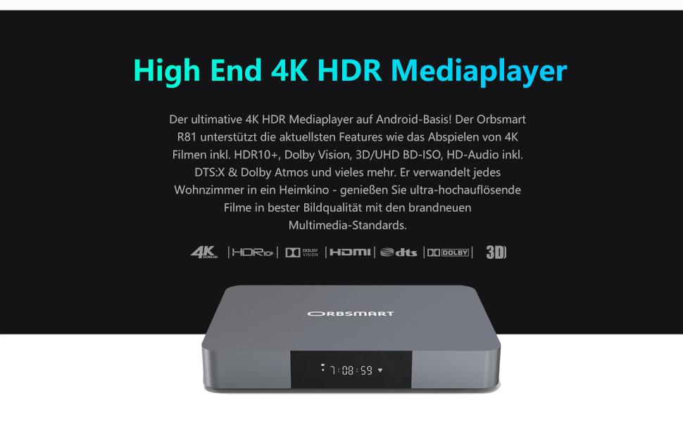 Медіаплеєр Dolby Vision HDR10 АВ1 3D HD Аудіо USB 3.0 Модуль Wi-Fi (R81), 4K Android