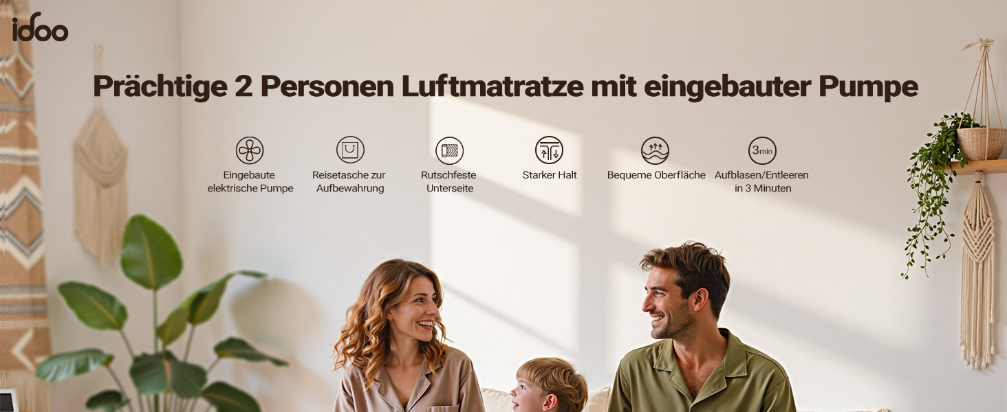 Надувне ліжко iDOO для 2 осіб з електричним насосом, 152x203x38 см, 295 кг, для кемпінгу