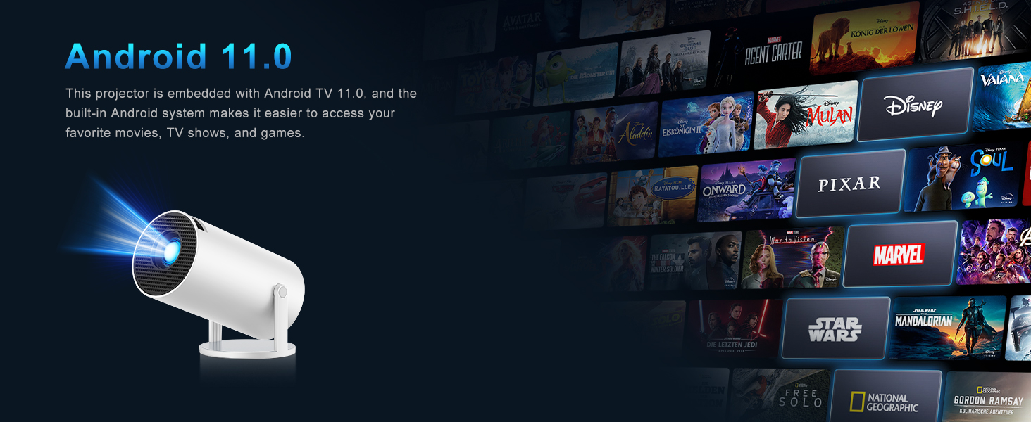 Портативний проєктор Mini Beamer 4K з підтримкою WiFi 6 та Bluetooth 5.4. Підходить для Android 11, HDMI, TV Stick, Laptop. Автоматичне регулювання Keystone, обертання 360°. Модель HY300PRO