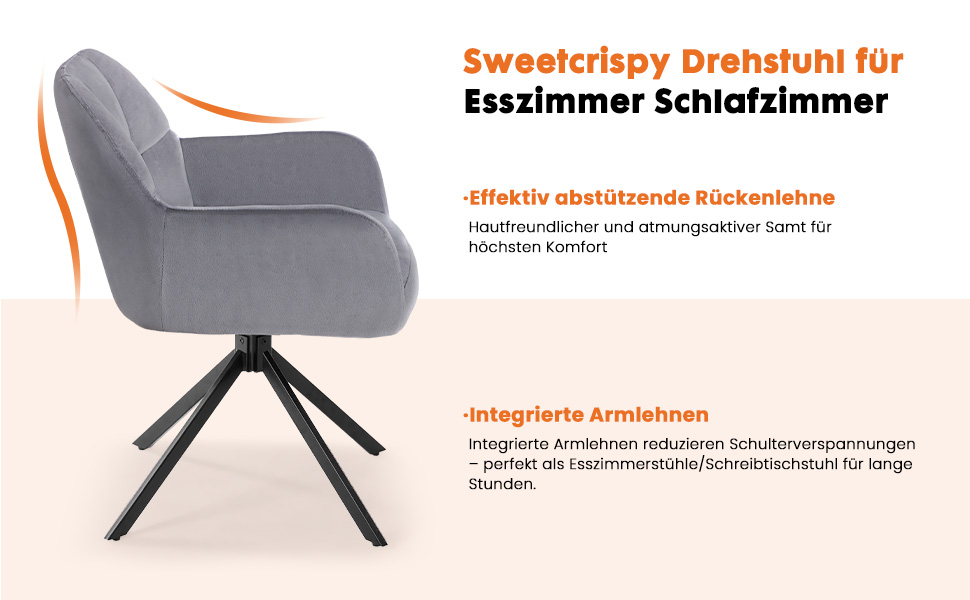 Набір з 2 стільців Sweetcrispy для їдальні, кухонні, з м'яким сидінням, обертаються на 360°, з металевими ніжками, до 120 кг, зелені (сірий)