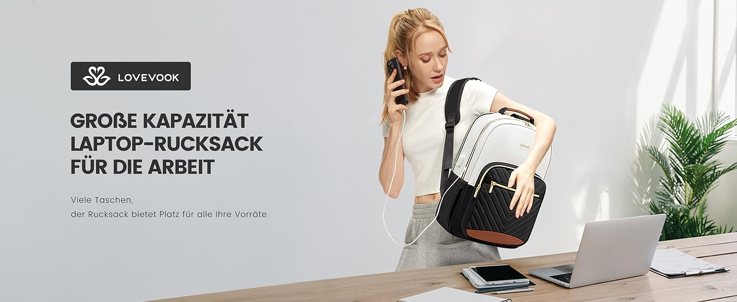 LOVEVOOK Рюкзак для жінок, великий, 15.6 дюймів, сумка для ноутбука, водонепроникний, шкільний рюкзак, для дівчаток-підлітків, чорний, елегантний, для роботи, навчання, подорожей (15.6 дюймів, бежево-чорний-коричневий)