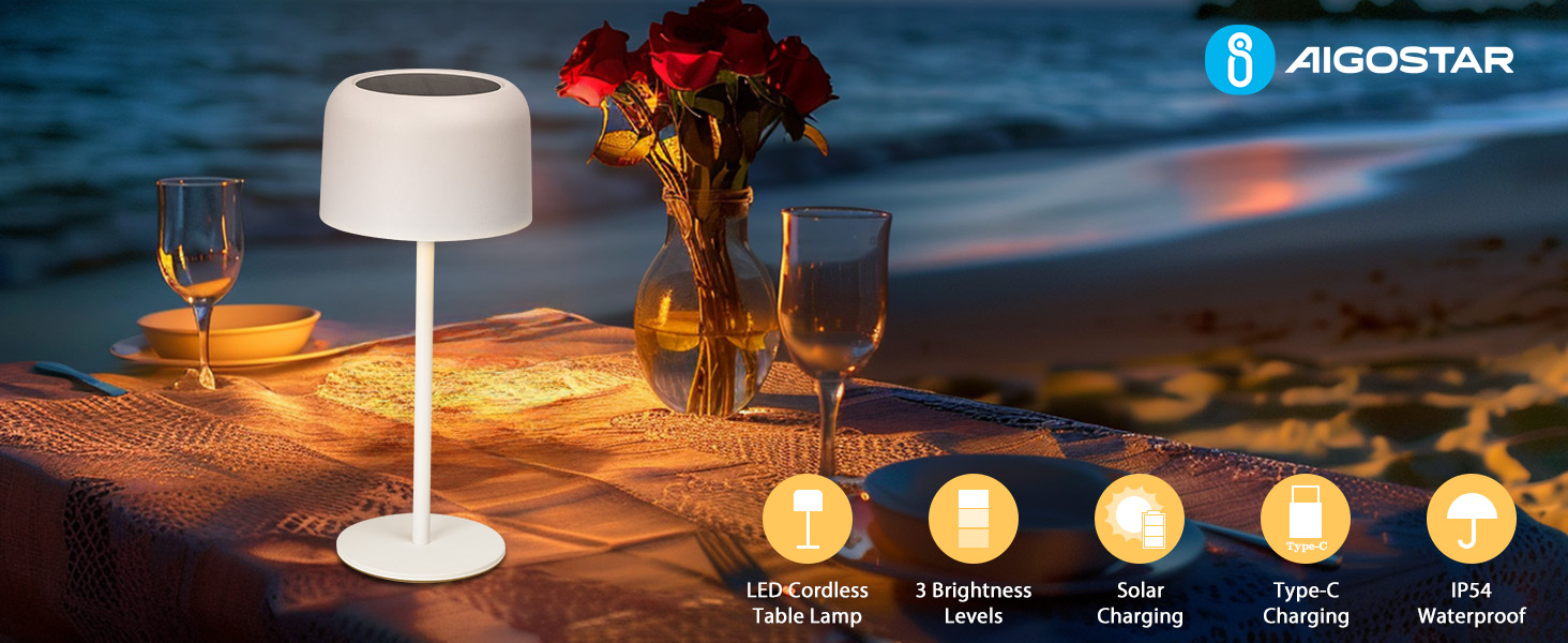 LED настільна лампа Aigostar акумуляторна, торшер бездротовий, сенсорне керування, 3 режими кольору, IP54 вологостійка, для дому та саду