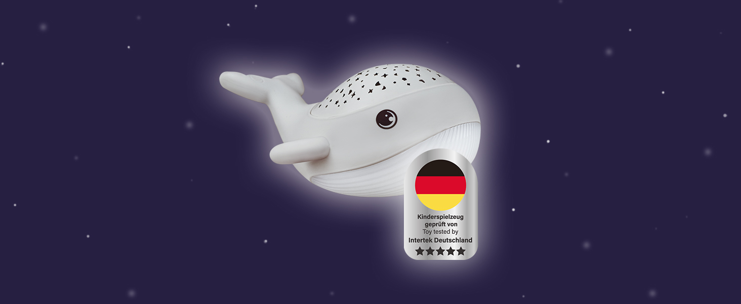 Дитячий нічник-проектор зоряного неба MegaLight Willy Whale: 2в1 нічник з теплим білим світлом та RGB проектором зірок (3 кольори)