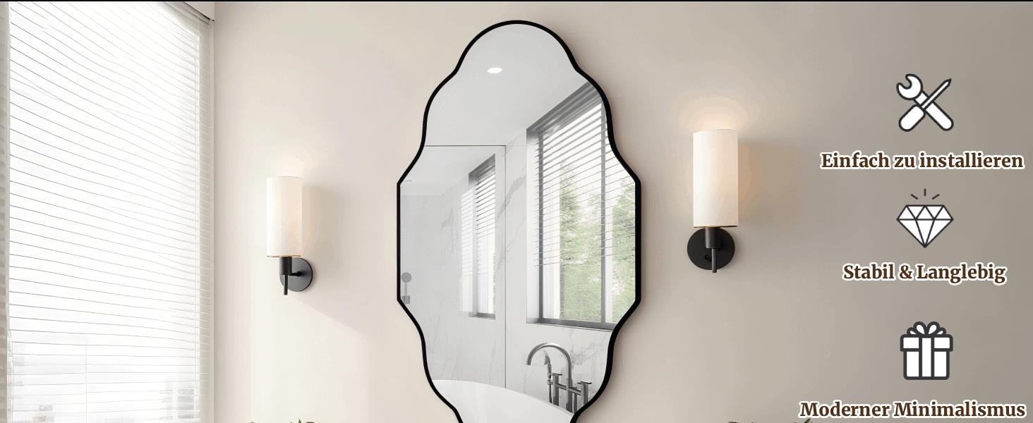 Дзеркало настінне Clevich Asimetrisches 66x116 см з алюмінієвою рамою, скло HD, чорний колір, для ванної кімнати, вітальні, спальні