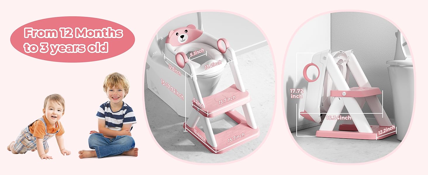 Дитячий унітаз-сходинка з ручками, рожевий - для хлопчиків та дівчаток, 2-в-1, антиковзкий