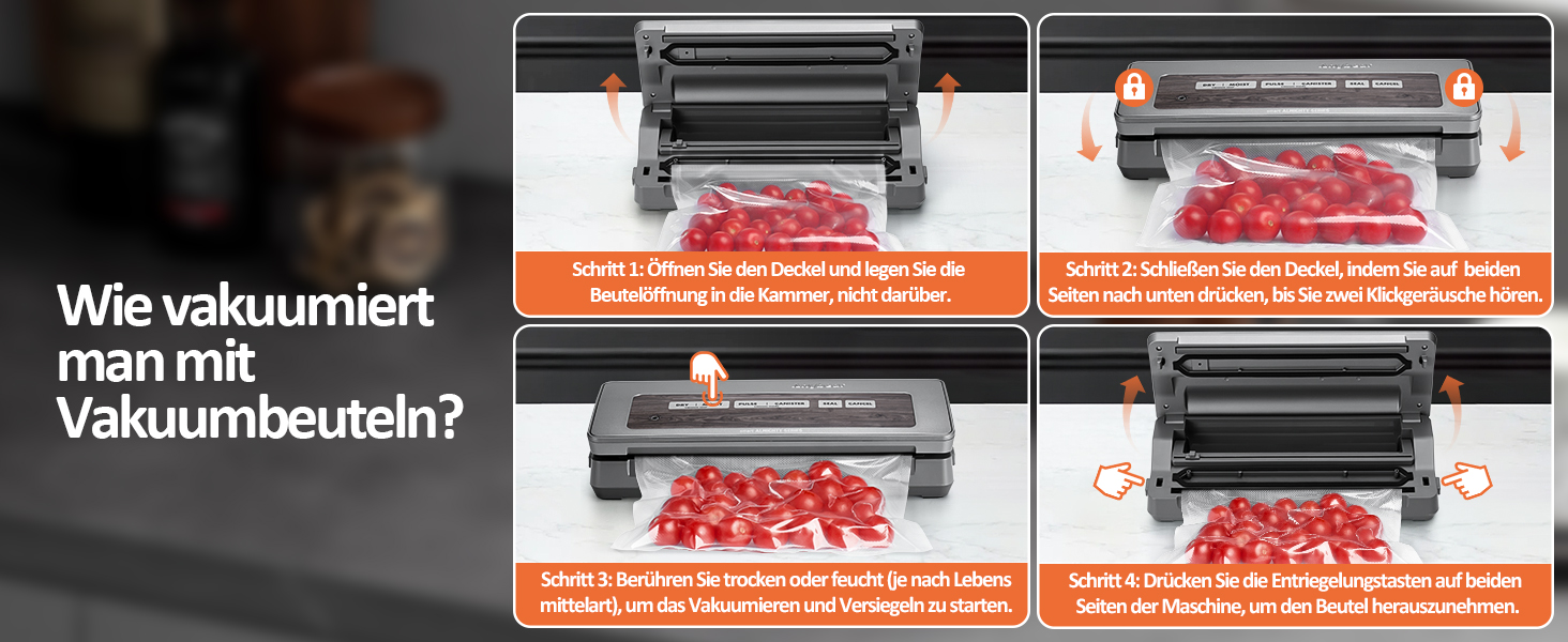 Вакууматор для продуктів з вбудованим різаком, 100 Вт, 90 кПа, цифровий таймер та відсіком для пакетів, сірий