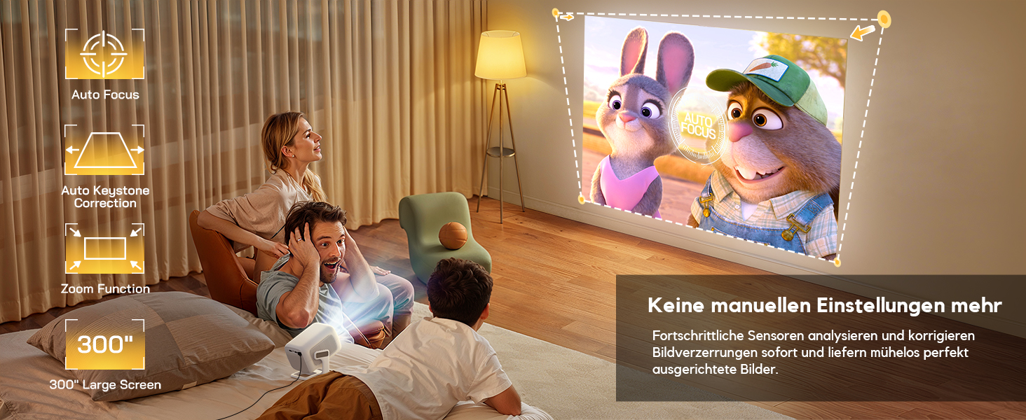 Smart проєктор AKIYO O4 з WiFi 6, Bluetooth 5.4, 4K, HDMI, USB, підтримкою PS5, автофокусом та автотрапецеїдною корекцією