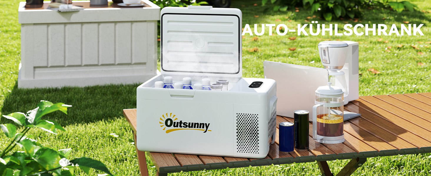 Електрична термохолодильник Outsunny 16.8 л з LED, 12/220V для авто, кемпінгу, кремово-білий