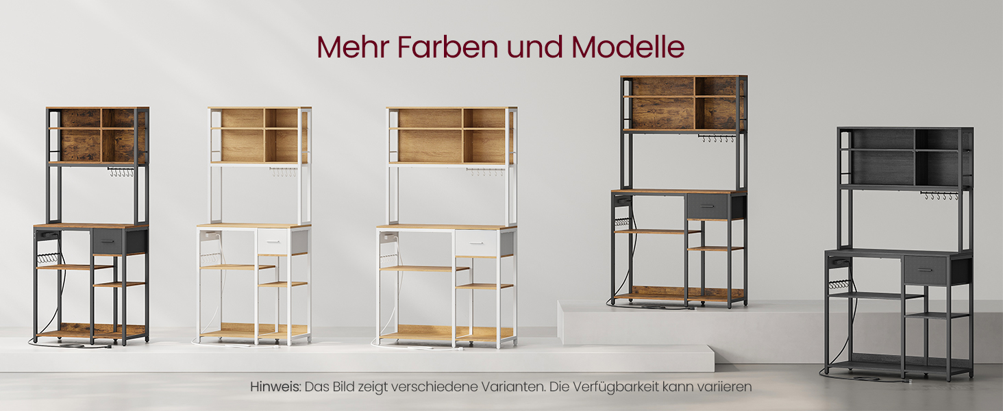 Стелаж кухонний VASAGLE з розетками, 40 x 100 x 180,4 см, з регульованими полицями, ящик з тканини, 12 гачків, антрацит-чорний, KKS027B02