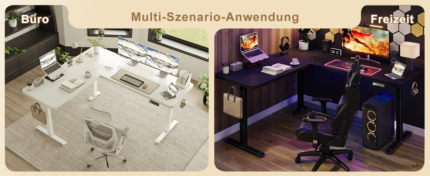 Регульований кутовий стіл 160x140 см з полицею, електропривод, коричневий