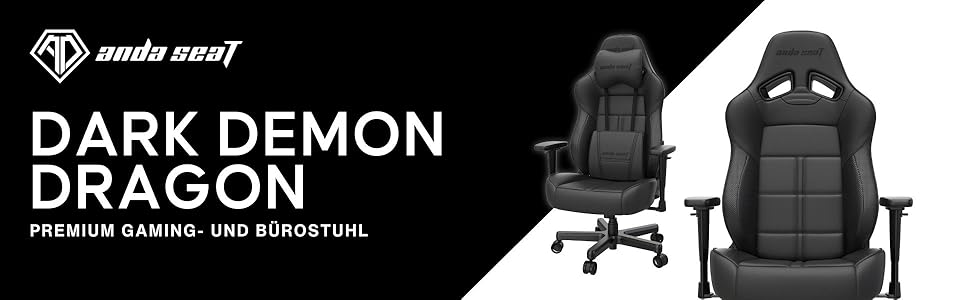 Крісло ігрове Anda Seat Dark Demon Dragon для дорослих – ергономічне крісло для геймерів з підлокітниками 4D, високою щільністю піни, подушкою для попереку, чорне
