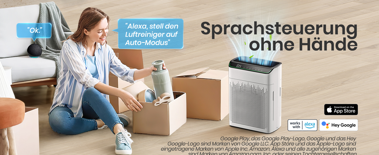 Повітряний очисник для алергіків та курців, CADR 340 м³/год, монітор PM 2,5, WiFi та Alexa, 4 режими