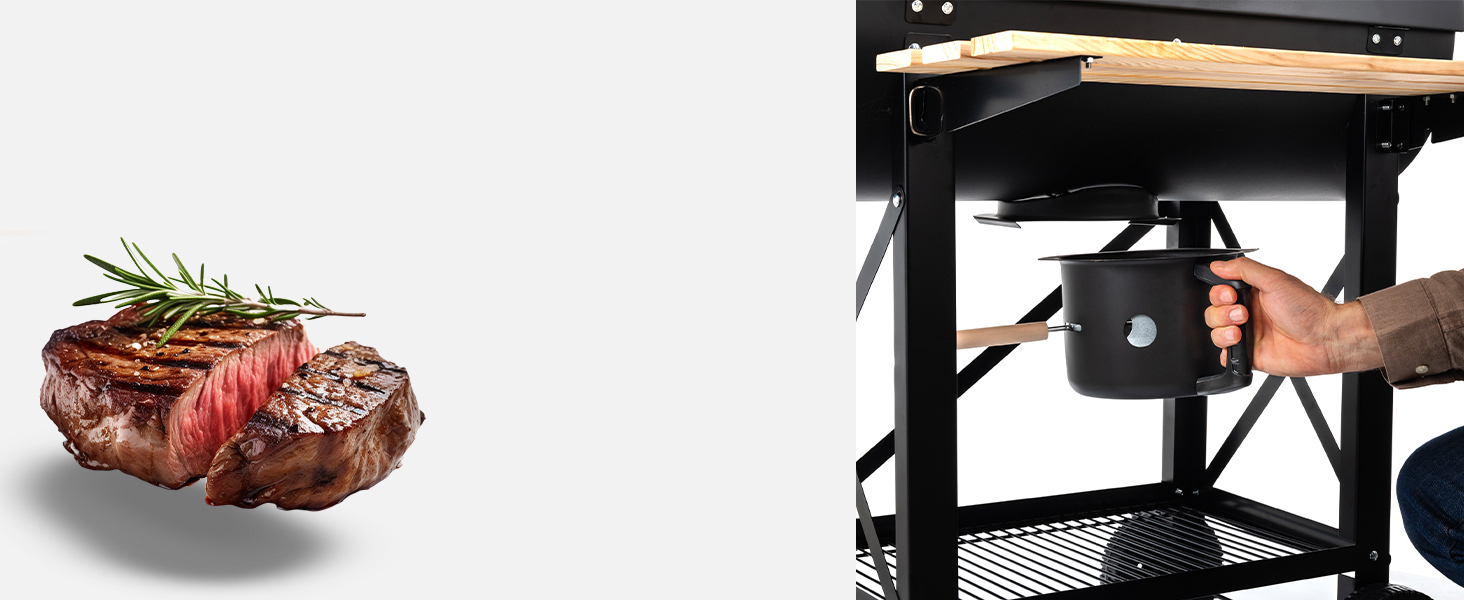 Дров'яний мангал Lehmann з решіткою-грилем XL, візком для дров, 2 полицями, кришкою, колесами та зручною ручкою. Ідеальний для саду, тераси, кемпінгу.