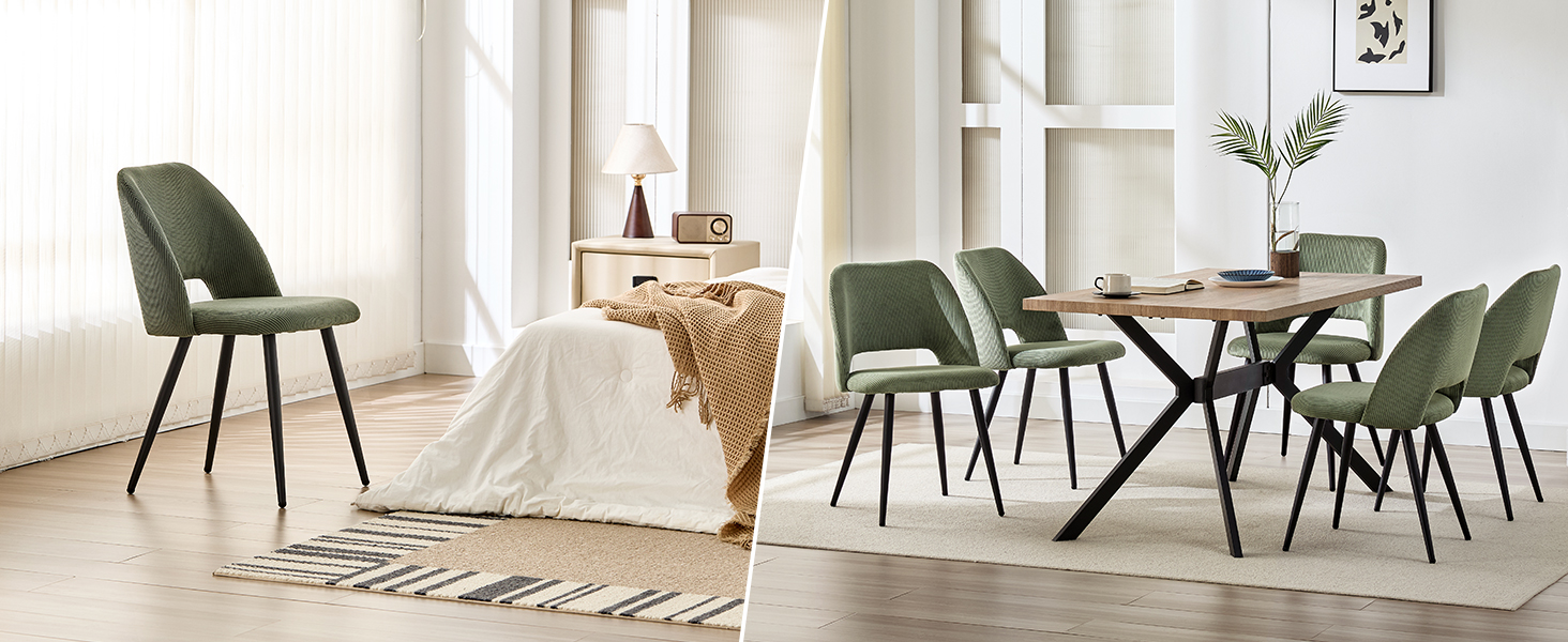 Набір обідніх стільців 4 шт. з витонченою спинкою, м'які стільці для кухні, вітальні, спальні, зелений (2 шт. в наборі)