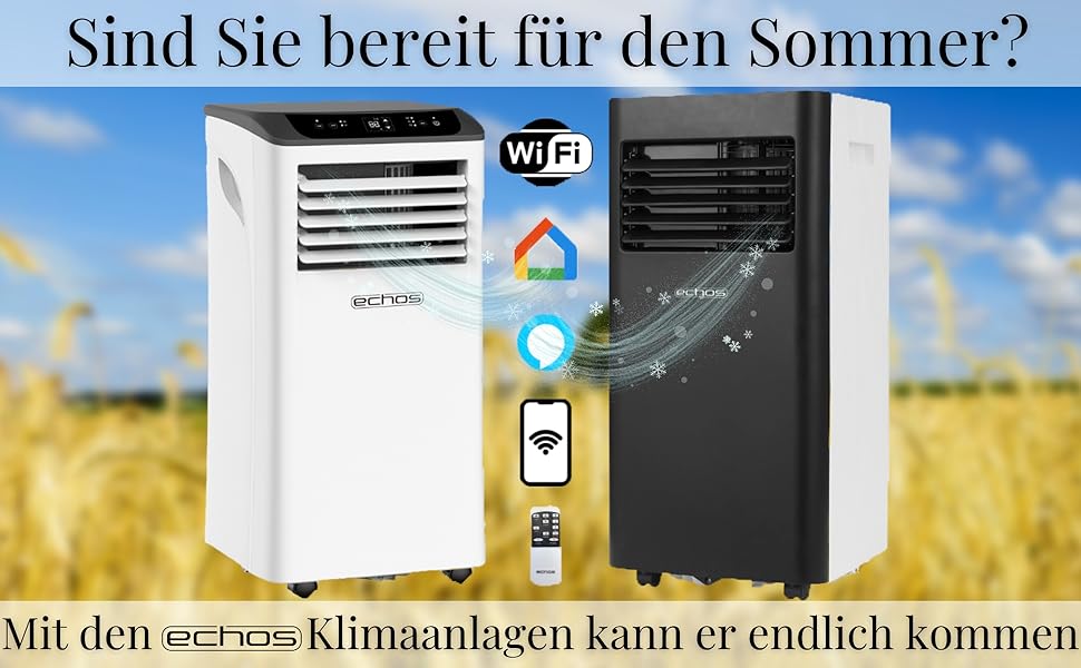 Кондиціонер Echos 3в1 WIFI Мобільний віконний ущільнювач з витяжним шлангом Таймер 24 години Пульт дистанційного керування 9000 BTU 3 режими Кондиціонер повітря Мобільний кондиціонер Охолоджувач повітря Система кондиціонера