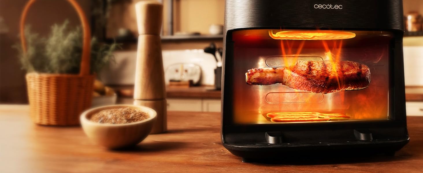 Аерофритюрниця-гриль Cecotec Cecofry&Grill Smokin' 6500 Plus 8.5Л, 2200 Вт, з функцією копчення, вікном та гриль-панеллю, чорна