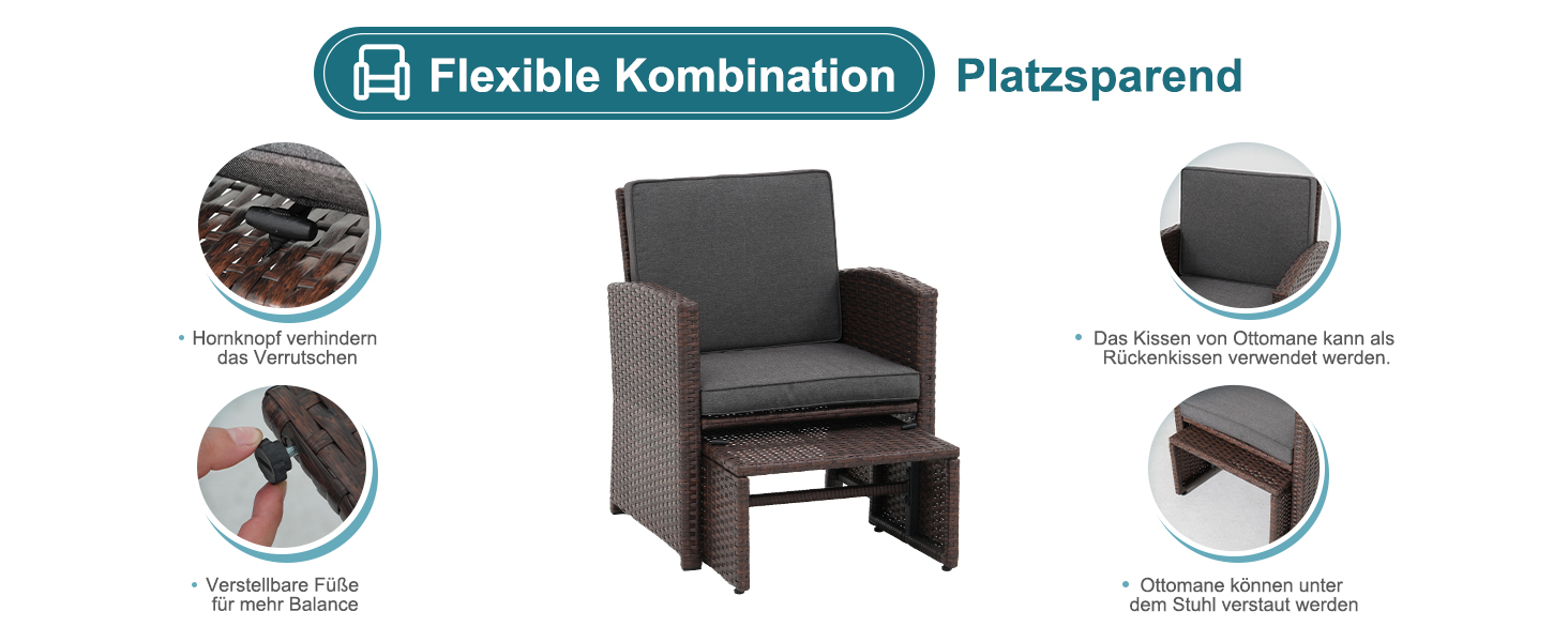 Садовий набір меблів з ротангу OC Orange-Casual 5 предметів: диван, крісла, столик, пуфи, подушки - темно-сірий