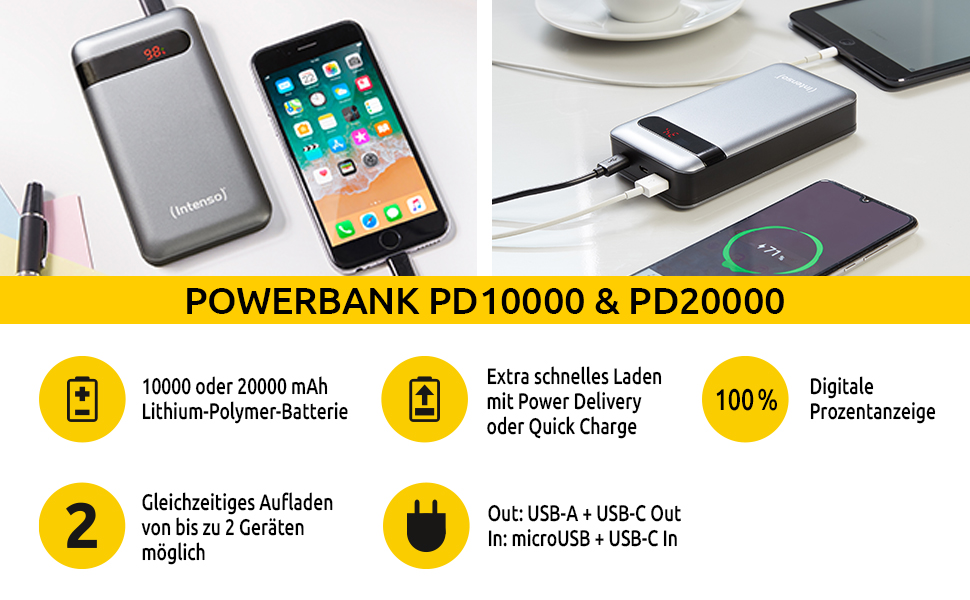 Зовнішній акумулятор з Power Delivery & Quick Charge 3, чорний, 7332330 Powerbank PD 10000mAh