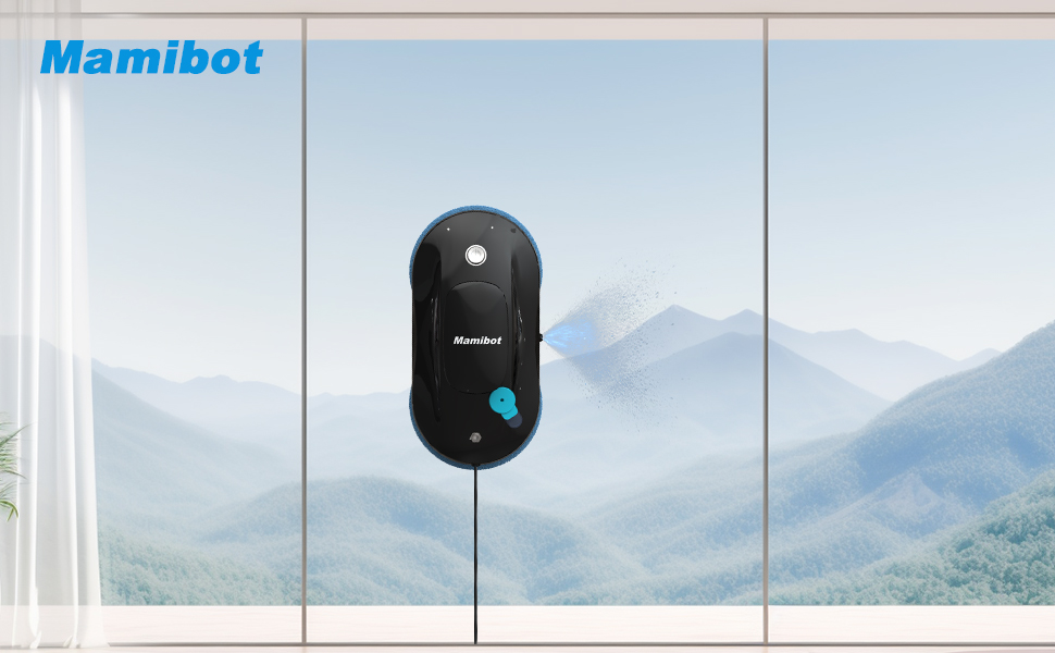 Робот для миття вікон Mamibot W110-P, автоматичний склоочисник з інтелектуальною навігацією, антифол, керування через додаток і пульт, для скла й плитки, 12 серветок, чорний