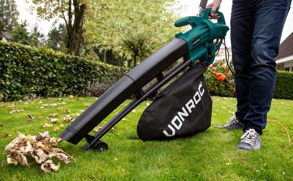 Електричний повітродув-пилосос VONROC 3300W 3-в-1 з функцією подрібнення листя та мішком для збору 40л