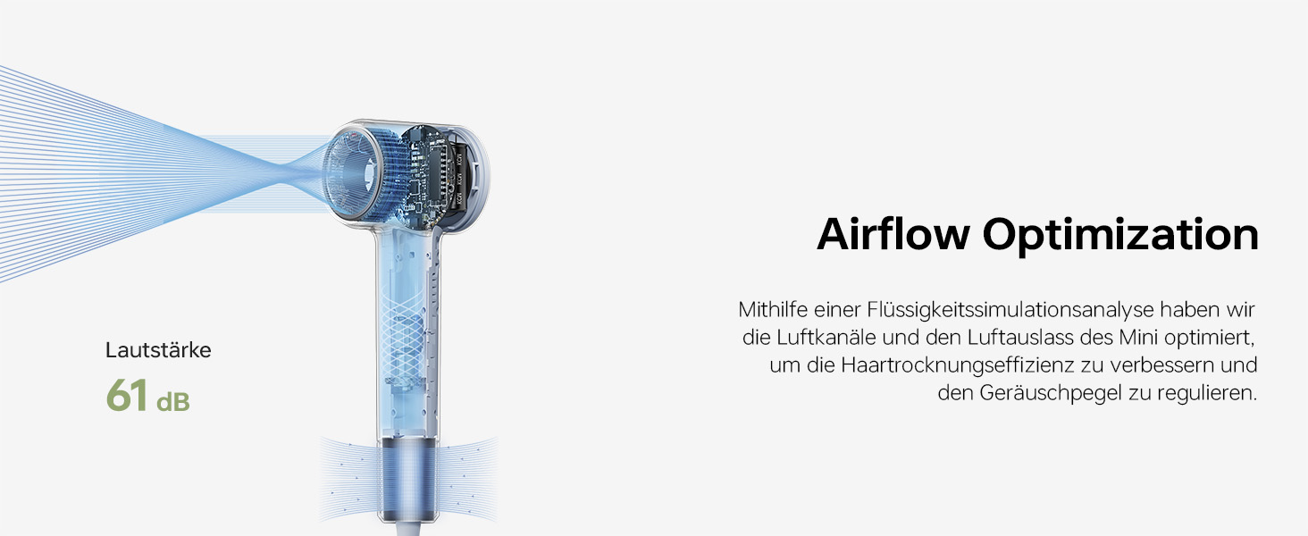 Компактний фен для волосся Laifen Mini з безщітковим двигуном (110 000 об/хв) та іонізацією, швидкий та тихий дорожній фен, синій