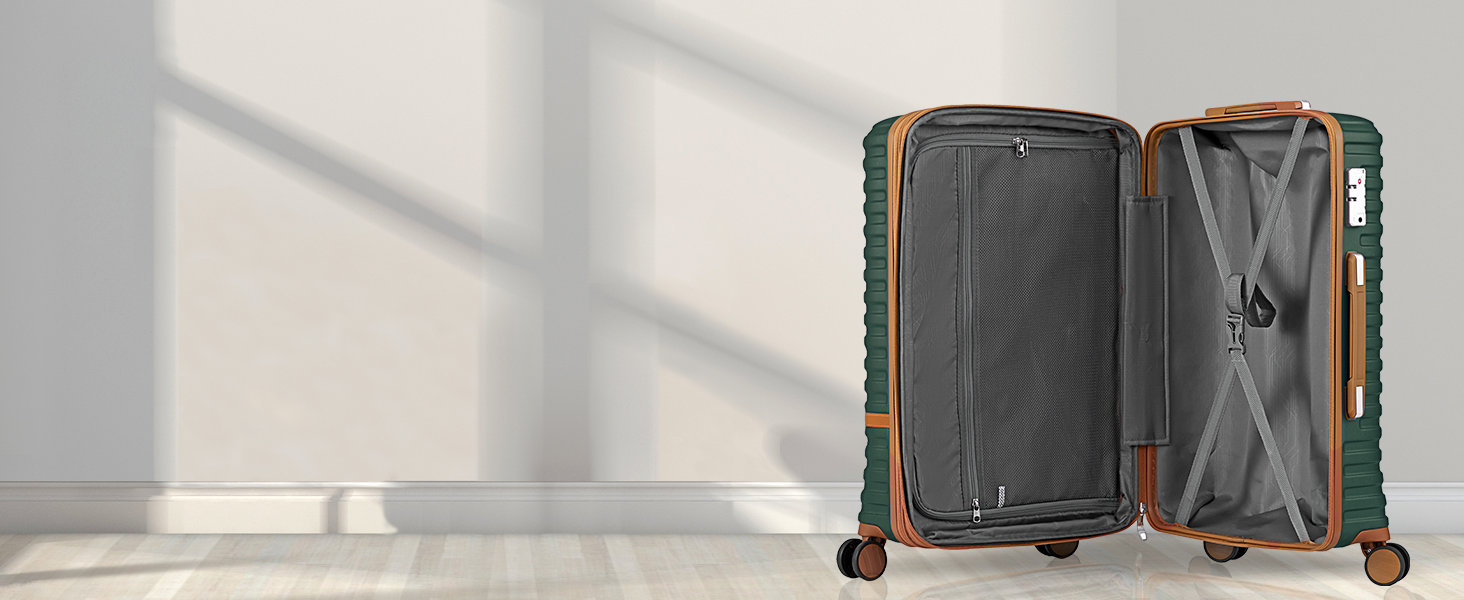 Набір валіз Joyway 6-ти частинний, з жорстким корпусом, beauty case, косметична сумка, 4 колеса, TSA-замок, для подорожей, коричневий/зелений