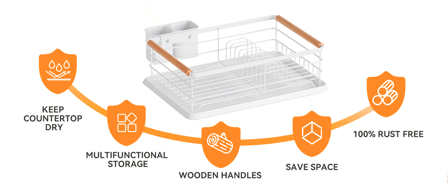 Сушарка для посуду BRIAN & DANY з піддоном, 42x30x15 см, біла