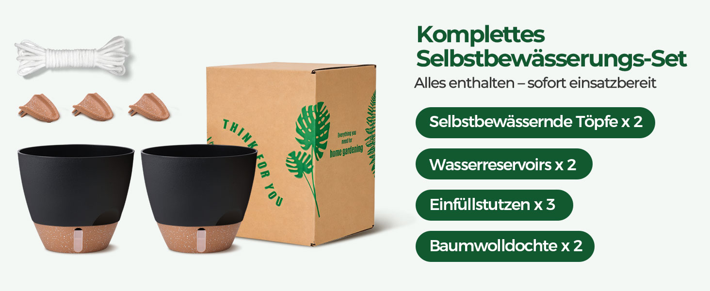 Набір з 4 самополивних горщиків T4U з індикатором рівня води, 30 см, чорний, для дому та саду