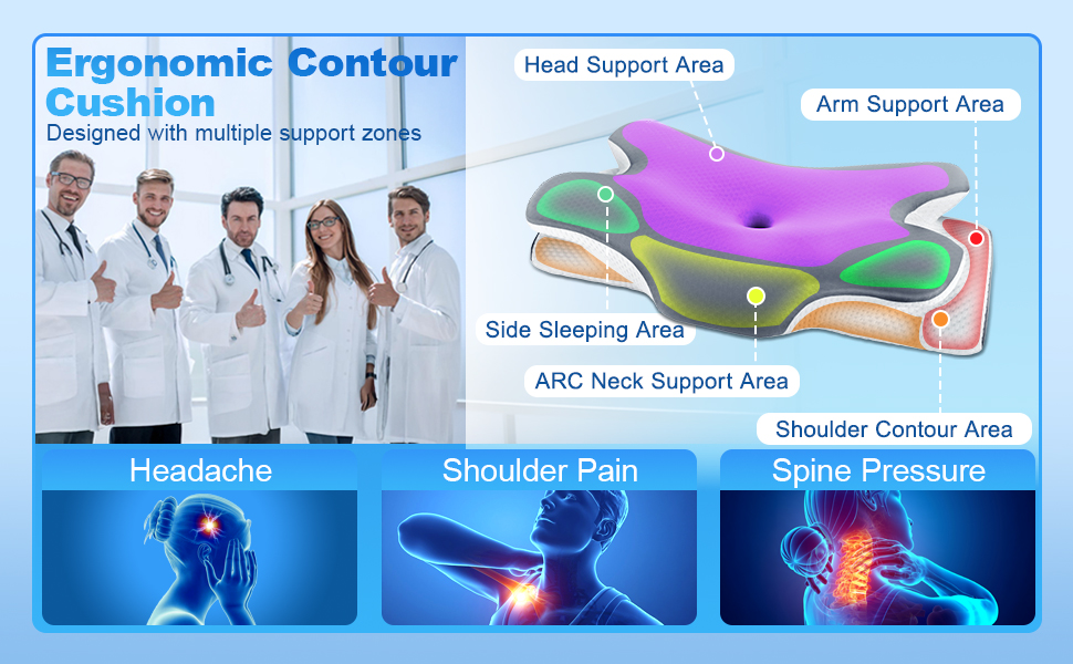 Ортопедична подушка для шиї LNZHAO з memory foam - підтримка для сну на боці, спині та животі - для зняття болю в шиї та плечей (темно-сіра)
