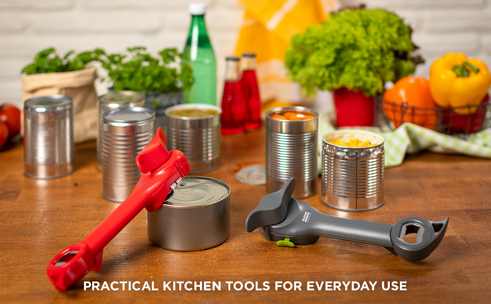 Відкривачка KUHN RIKON Auto Safety Master: безпечне відкривання банок та пляшок, сірий колір, без гострих країв