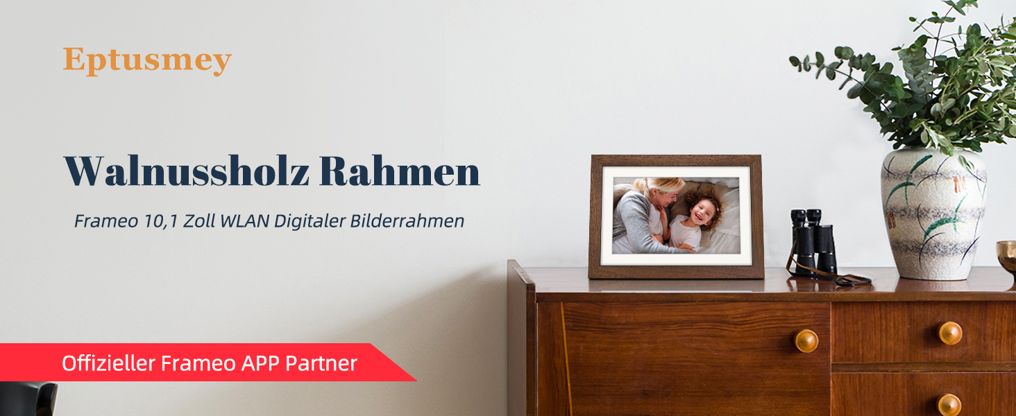 Цифровий фоторамка Frameo 10.1 дюйма з Wi-Fi, горіхове дерево, 32GB, IPS Touchscreen, Wi-Fi, фото/відео через додаток Frameo, подарунок для чоловіків та жінок