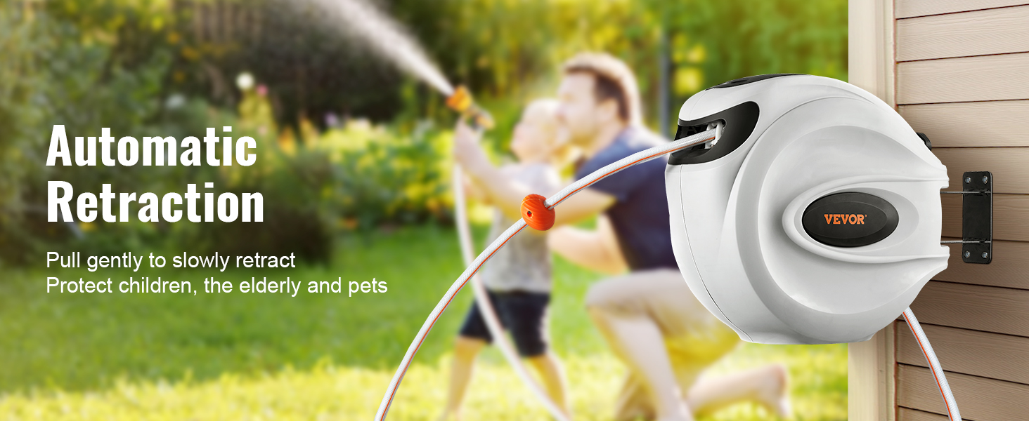 Збірний барабан для шланга VEVOR 12 мм x 40 м з кріпленням на стіну, автоматичний зворотний відбій, поворотна кріплення 180° та насадка з 9 шаблонами