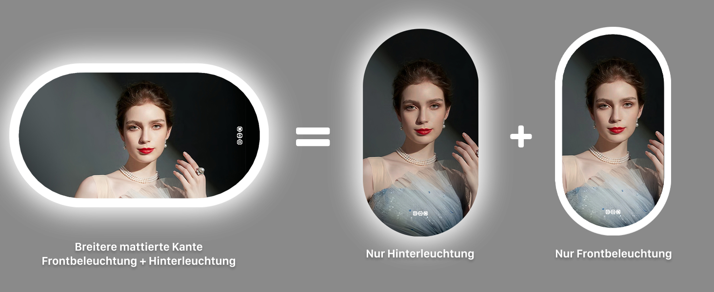 Дзеркало для ванної кімнати LUVODI овальне зі світлом, 50x80 см: LED, сенсорне керування, антизапар, 3 кольори, регулювання яскравості, пам'ять