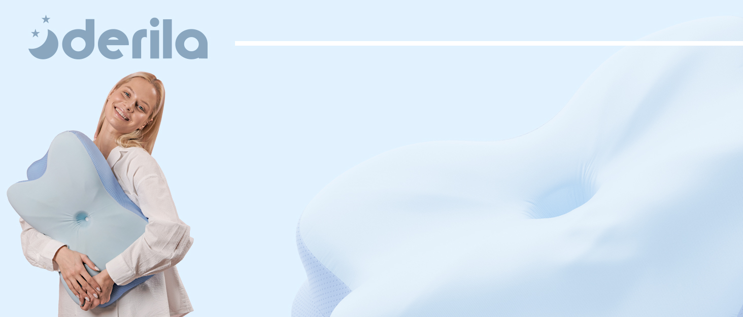 Ергономічна подушка для шиї та голови Derila з ефектом пам'яті (Memory Foam), ортопедична підтримка для сну на боці, спині та животі, 54x36x12 см