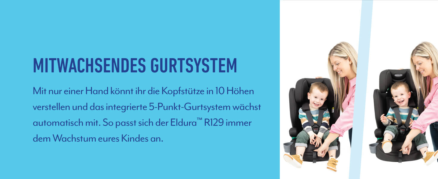 Автокрісло Graco Eldura™ R129 для дітей 15 місяців - 12 років (76-150 см), чорний колір, захист від бічного удару