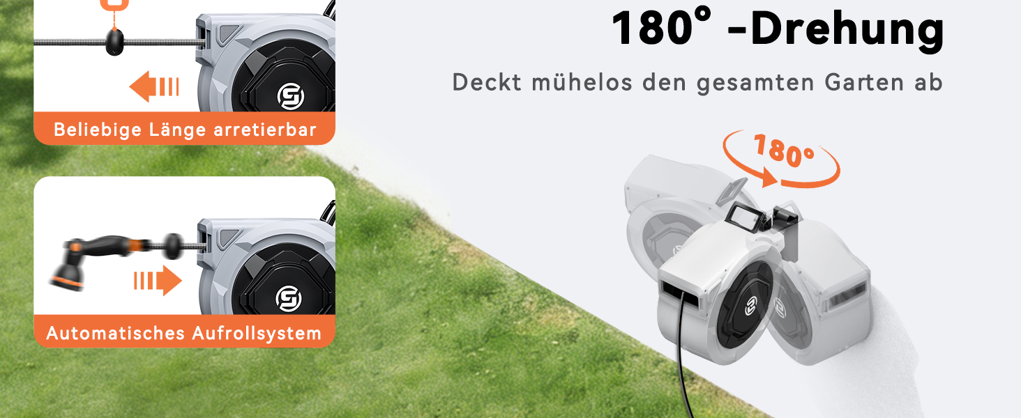 Шланговий барабан SUNPOW настінний 30м для саду, тераси та двору. Автоматичний намотувач, поворотна стіна, 10 функцій розпилення. Діаметр 16 мм.