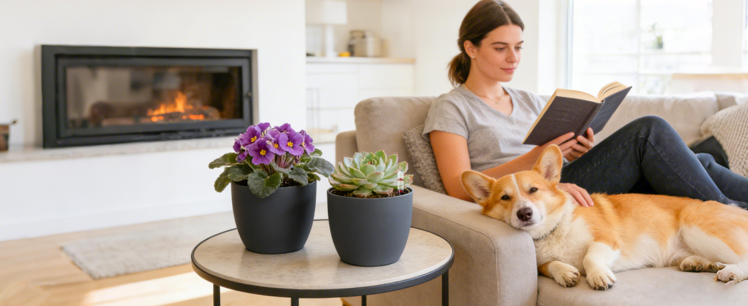 Автоматичний горщик для квітів з індикатором рівня води, 2 шт. - ідеально для зайнятих людей та початківців, підходить для монстери та розмарину (сірий, 17,5 см)